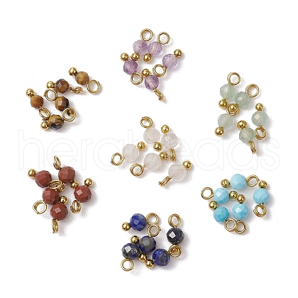 7Pcs 7 Styles Natural Red Jasper & Tiger Eye & Rose Quartz & Green Aventurine & Magnesite & Lapis Lazuli & Amethyst Faceted Round Charms PALLOY-JF03452-1