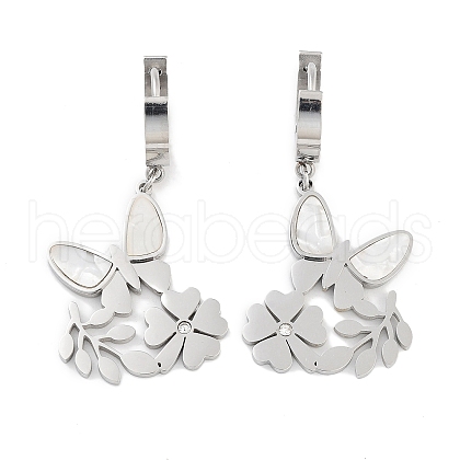 Left and Right Butterfly 304 Stainless Steel Shell Dangle Earrings EJEW-L283-067P-1