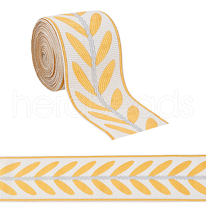 Polyester Jacquard Leaf Ribbon OCOR-WH0097-08C-1
