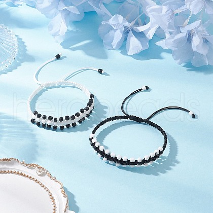 2Pcs Handmade Glass Seed Beaded Braided Bead Bracelets for Women BJEW-JB11947-1