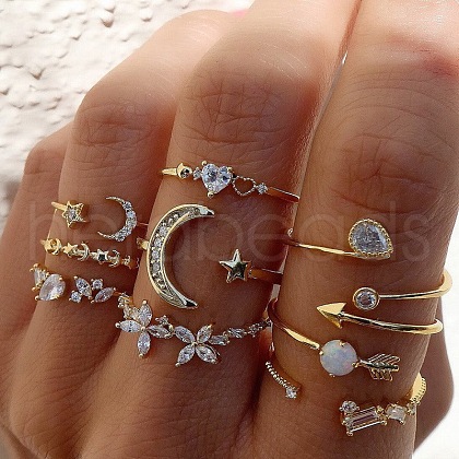 10Pcs Alloy with Crystal Rhinestone Finger Rings WG3531F-05-1