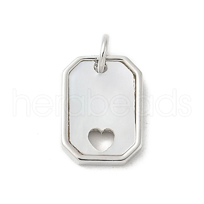 Brass Pave Natural White Shell Hollow Heart Rectangle Charms with Jump Rings KK-S522-16P-1