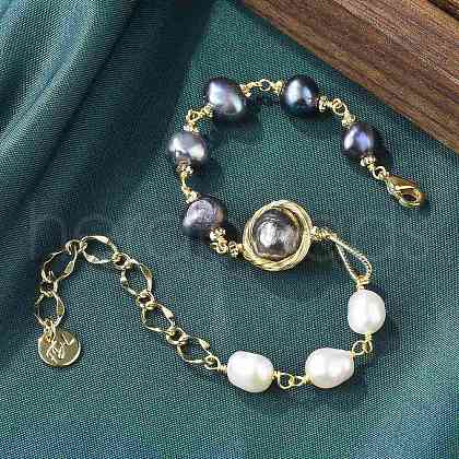 Pearl Beaded Bracelets BJEW-P350-01G-1