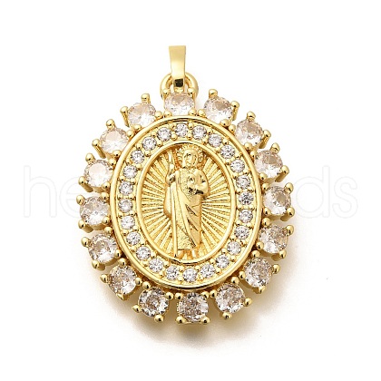 Religion Themed Rack Plating Brass Micro Pave Cubic Zirconia Pendants KK-L226-007G-03-1