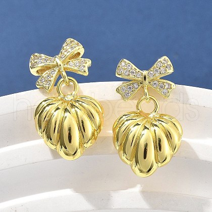 Bowknot Brass Micro Pave Clear Cubic Zirconia Dangle Stud Earrings for Women EJEW-U057-03G-1