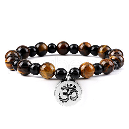 Yoga Natural Tiger Eye Round Beads Charm Bracelets HP5240-2-1