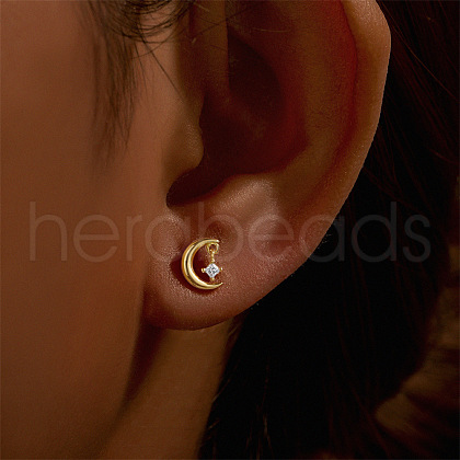 Moon with Star 925 Sterling Silver Micro Pave Clear Cubic Zirconia Cartilage Earrings FS-WGA2317-03-1