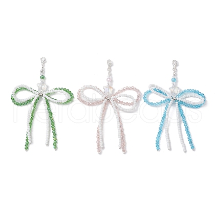 Bowknot Glass Beaded Pendant Decoration HJEW-TA00232-1