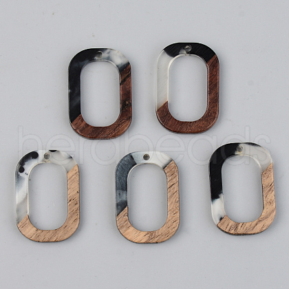Transparent Resin & Walnut Wood Pendants RESI-S389-031A-A02-1