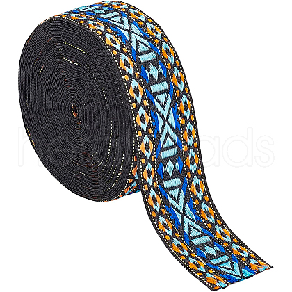 Ethnic Style Jacquard Polyester Ribbons SRIB-WH0011-030-1