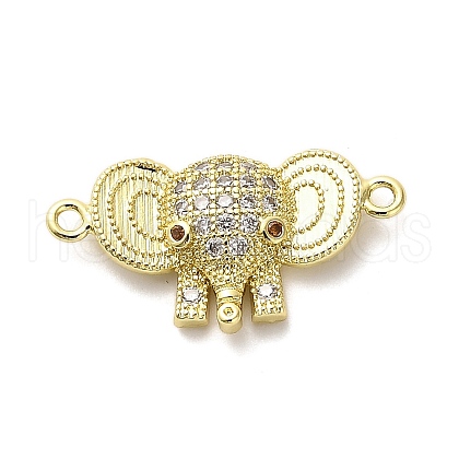 Brass Micro Pave Clear Cubic Zirconia Elephant Connector Charms KK-M324-22G-1