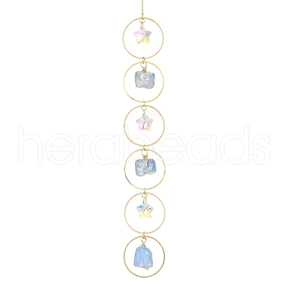 Wire Wrapped Nuggets Natural Quartz & Ring Hanging Ornaments HJEW-JM023400-1
