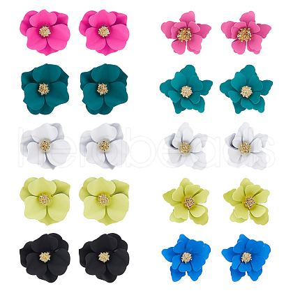 FIBLOOM 10 Pairs 10 Style Alloy 3D Flower Stud Earrings EJEW-FI0001-92-1