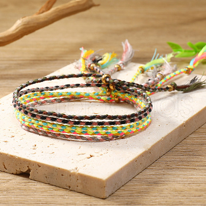 5Pcs 5 Colors Cotton Woven Braided Cord Bracelets Set PW-WG19598-04-1