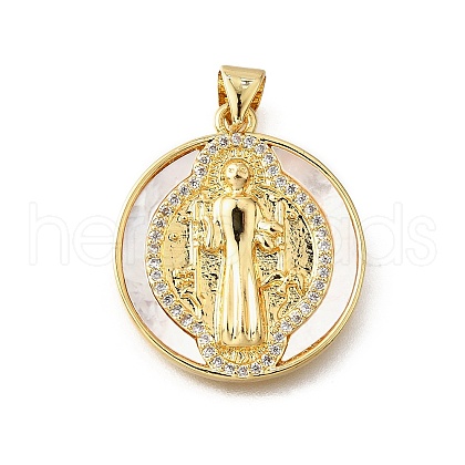 Brass Micro Pave Cubic Zirconia Shell Pendants KK-D328-24G-A-1
