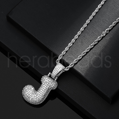 Brass Micro Pave Clear Cubic Zirconia Chunky Initial Pendant Necklaces WG24EA8-10-1