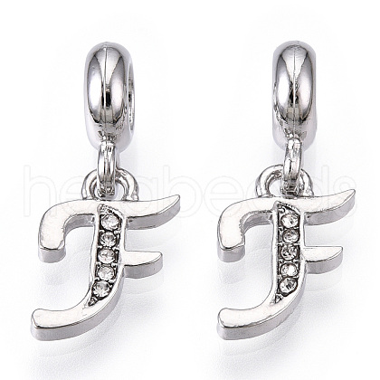 Platinum Rack Plating Alloy Rhinestone European Dangle Charms PALLOY-T048-36P-F-1