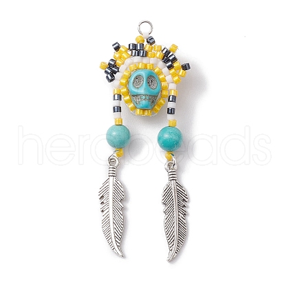 Seed Glass & Synthetic Turquoise Pendant PALLOY-MZ00243-01-1