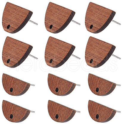 SUNNYCLUE 20 Pairs 2 Styles Half Round Walnut Wood Stud Earring Findings MAK-SC0001-22-1