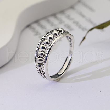925 Sterling Silver Round Beaded Adjustable Finger Rings FS-WG9B90D-01-1