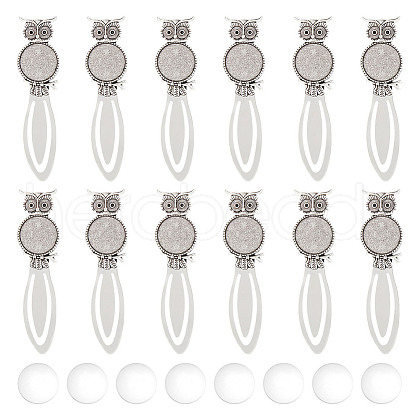 HOBBIESAY 12Pcs Owl Tibetan Style Alloy Bookmarks Cabochon Settings TIBE-HY0001-08-1