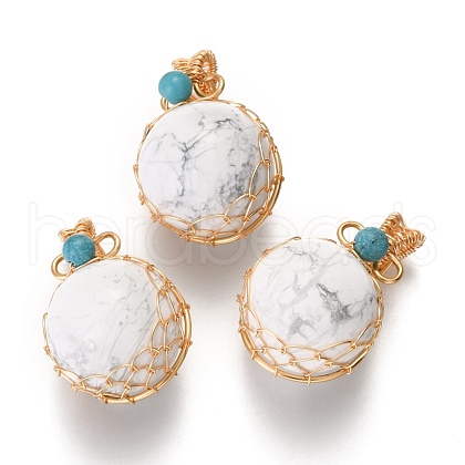 Natural Howlite & Turquoise Pendants X-G-B001-02G-O-1