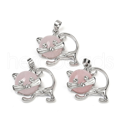 Natural Rose Quartz Kitten Pendants G-J386-C17-18-1