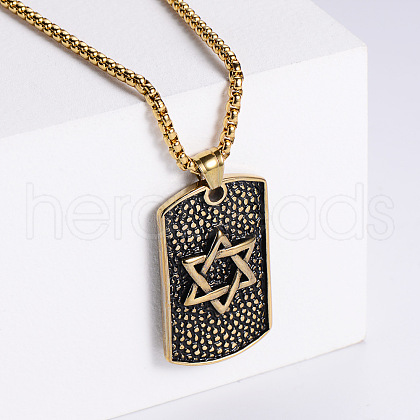 Retro Fashion Stainless Steel Rectangle with Star of David Pendant Necklaces for Men GQ4079-3-1