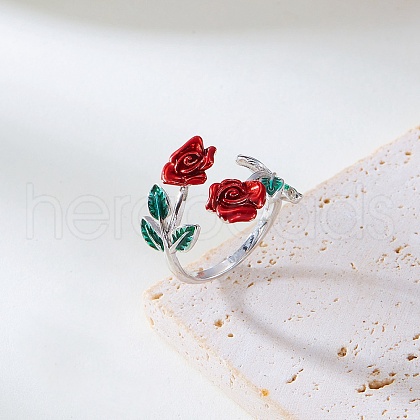 Rose Alloy Enamel Cuff Rings for Women FS-WGBA561-05-1