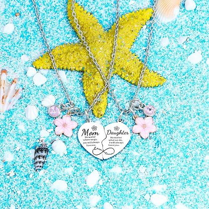 Mother's Day Zinc Alloy Black Enamel Daughter Mother Heart Matching Pendant Necklaces for Women FS-WGCFB36-01-1
