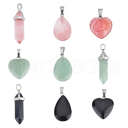 SUNNYCLUE 9Pcs 9 Style Natural & Synthetic Mixed Gemstone Pendants G-SC0001-73-1
