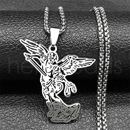 304 Stainless Steel Archangel Saint Michael Pendant Necklaces NJEW-K283-10P-1