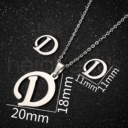 201 Stainless Steel Pendant Necklaces & Stud Earrings Sets WG00841-01-1