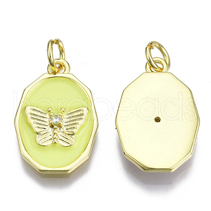 Brass Micro Pave Clear Cubic Zirconia Enamel Pendants KK-Q283-004F-NR-1