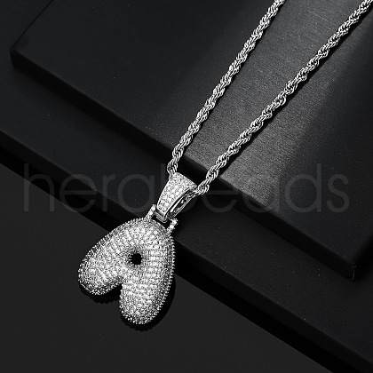Brass Micro Pave Clear Cubic Zirconia Chunky Initial Pendant Necklaces WG24EA8-01-1