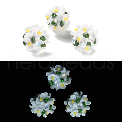Luminous Polymer Clay Rhinestone Floral Ball Beads CLAY-U002-01F-1