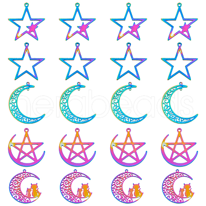 SUPERFINDINGS 20Pcs 5 Style 304 Stainless Steel Pendants STAS-FH0001-72-1