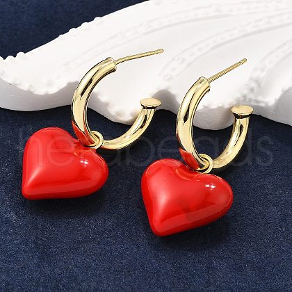 Brass Enamel Dangle Stud Earrings for Women EJEW-G430-03G-1