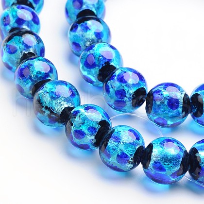 Glow in the Dark Luminous Style Handmade Silver Foil Glass Round Beads FOIL-I006-12mm-02-1