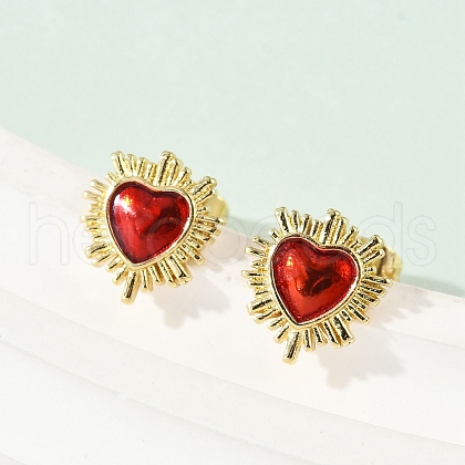Brass Enamel Stud Earrings for Women EJEW-A126-05C-G-1