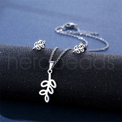 304 Stainless Steel Pendant Necklace & Stud Earring FS-WGC30A7-08-1