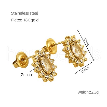 304 Stainless Steel Cubic Zirconia Stud Earrings FS-WGD0B7C-01-1