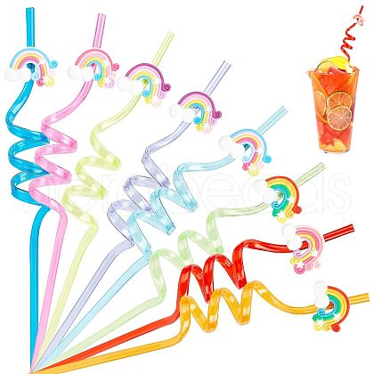 Gorgecraft 8Pcs 8 Colors PET Spiral Drinking Straws AJEW-GF0006-13-1