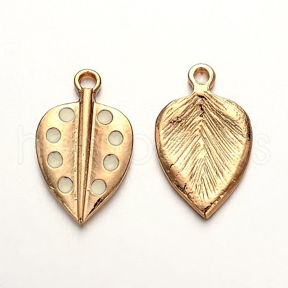 Light Gold Plated Alloy Enamel Leaf Pendants ENAM-J543-05KCG-1