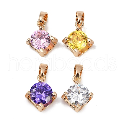 Brass Micro Pave Cubic Zirconia Pendants KK-E795-29KCG-01-1