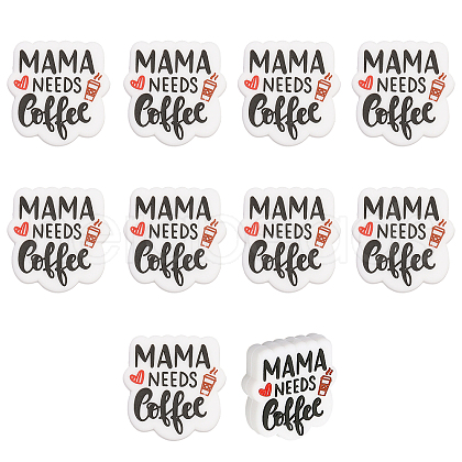 CHGCRAFT Word Mama Needs Coffee Silicone Beads SIL-CA0002-73-1
