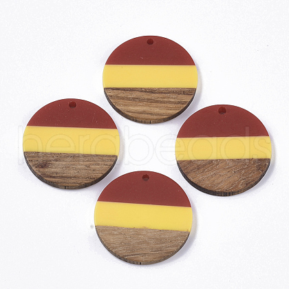 Tri-color Resin & Walnut Wood Pendants RESI-S358-78M-1