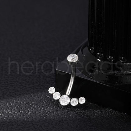 304 Stainless Steel Clear Cubic Zirconia Curved Barbell Belly Button Rings AJEW-D306-03P-04-1