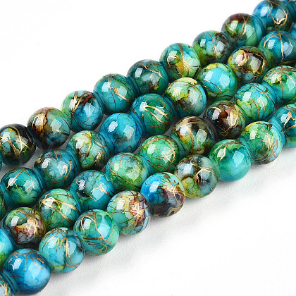 Baking Painted Glass Beads Strands DGLA-N003-6mm-B08-1
