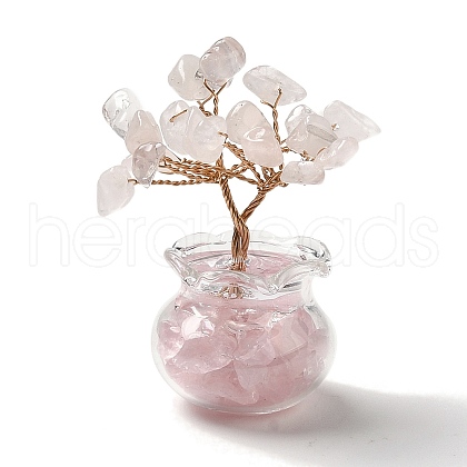Mother's Day Natural Rose Quartz Chips Tree Decorations DJEW-Z007-02A-1